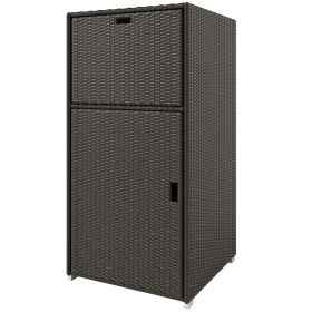 Outdoor Towel Rack for Pool w/ Drawer & Cabinet, Dark Brown