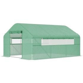 13' x 10' x 6.5' Tunnel Greenhouse Hoop House with Upgraded Galvanized Steel Frame and Large Windows, Green