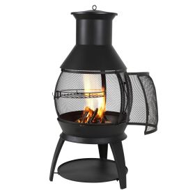 Chiminea, 22 Inch Outdoor Wood Burning Firepit, Iron Spherical Fireplace for BBQ & Warming, Wooden Fire Pit with Grill Mesh
