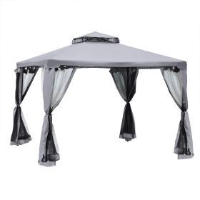 10' x 10' Gazebo Outdoor Canopy with Soft Top, Double Roof and Netting Walls, Steel Frame for Garden, Lawn, Backyard and Deck, Gray