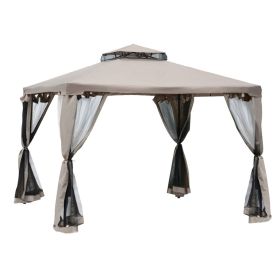 10' x 10' Gazebo Tent, Canopy with Mosquito Netting SideWalls, 2-Tier Vented Roof, Fabric for Garden, Lawn, Backyard, Taupe
