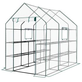 Large Walk-in Greenhouse with PE Cover & Side Windows, 12-Shelf Indoor Outdoor Portable Greenhouse for Garden Backyard, 56 x 85 x 77", White