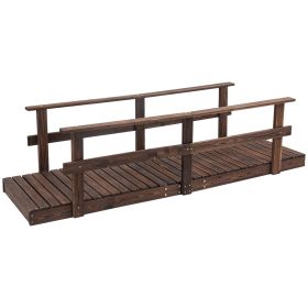 7' Garden Bridge with Pine Wood and Stained Finish for Backyard Ponds Creeks Streams Wood