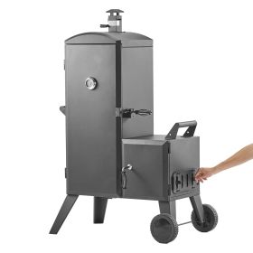 Charcoal Offset Smoker, Heavy-Duty Steel BBQ Offset Smoker with Side Firebox, Movable Outdoor Barbecue Smokers with 6 Adjustable Grates