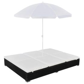 Sun Lounger Black PE rattan 78.7x55.1 in Outdoor Lounge Bed