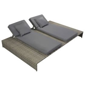 Sun Lounger Grey PE rattan, powder-coated steel, fabric Double