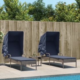 Patio Sun Lounger Grey PE Rattan Standard Adjustable Armrests