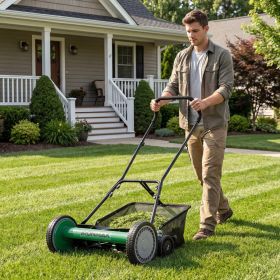 18 Inch Push Reel Lawn Mower 4-Position Adjustable with Removable Grass Catcher (Color: Green)