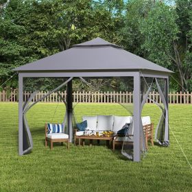 11 x 11 Feet 2-Tier Pop-Up Gazebo Tent Portable Canopy Shelter Carry Bag Mesh (Color: Gray)